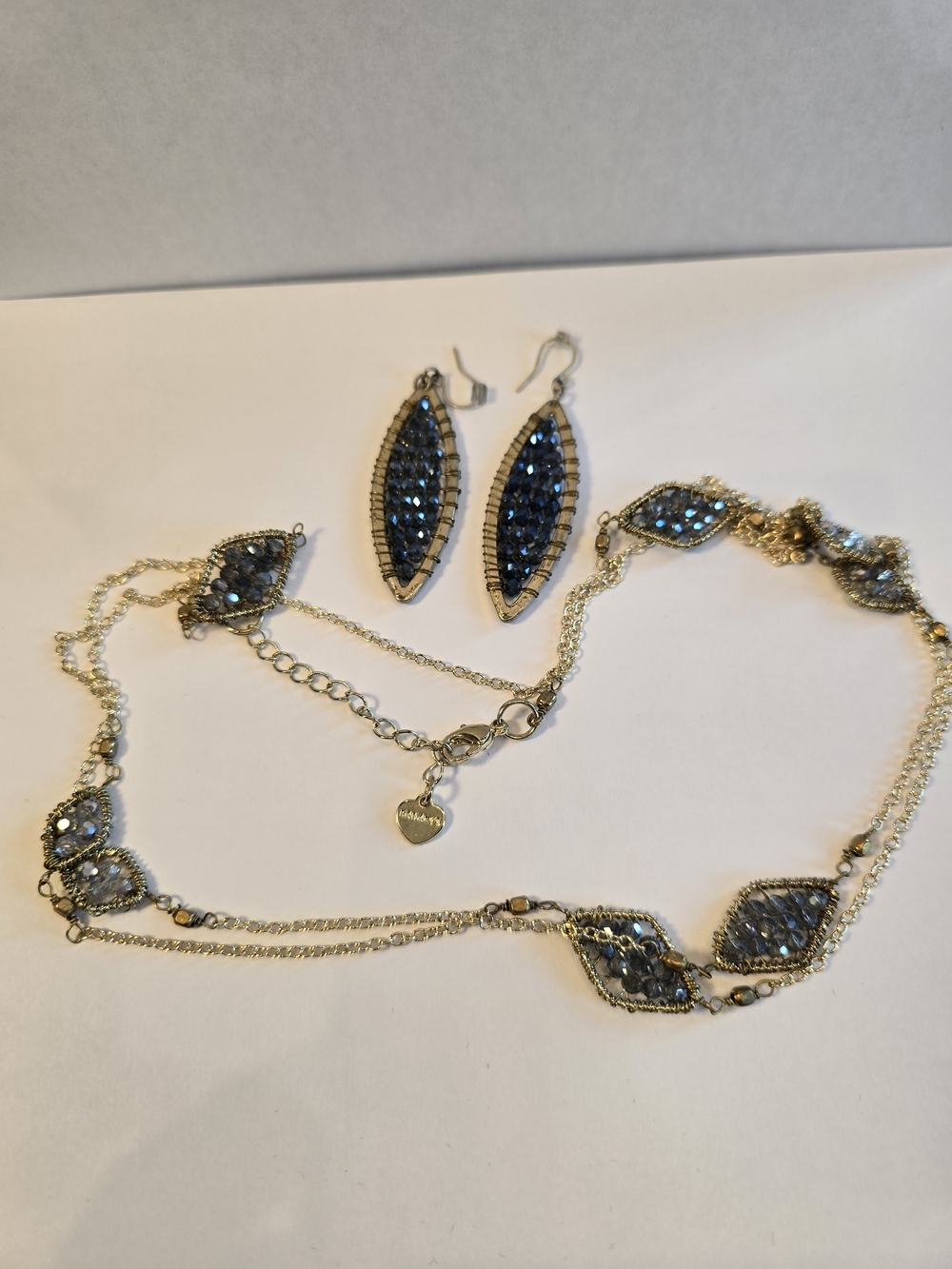 Nakamol Gold-Tone Necklace and Smoky Blue Crystal Earrings Set